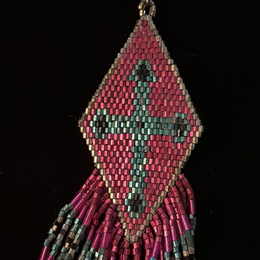 Large Dangle Beaded Statement Earrings With Cross… - image 2